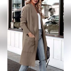 NWT ANRABESS Casual Long Sleeve Draped Open Front Long Knit Duster Coat Large